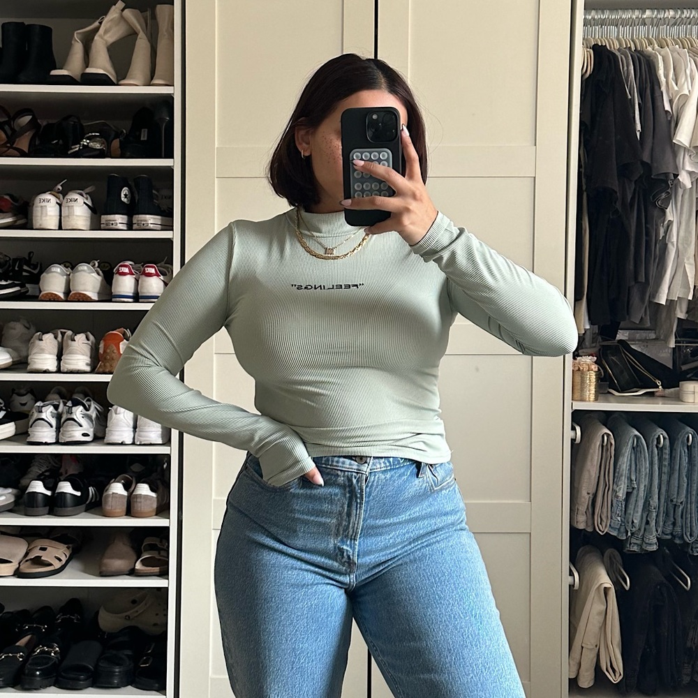 SHEIN “Feelings” Long Sleeve Crop Top